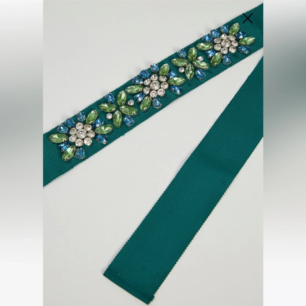 Pennyblack by Max Mara Green Belt with Rhinestones Size: Small Spring/ Summer